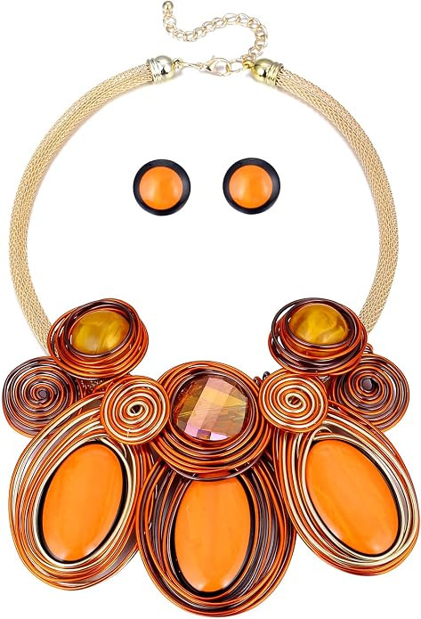 Kiszu 2 Pieces African Jewelry Set for Women Crystal Rhinestone Vintage Statement Ethnic Style Ne... | Amazon (US)