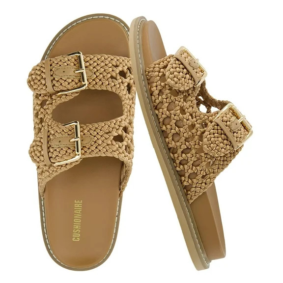 Cushionaire Weaver Summer Sandals for Women - Shiny Raffia Woven Slip On Womens Slides with Adjus... | Walmart (US)