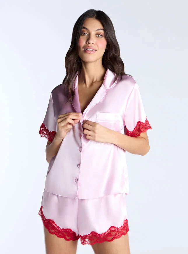 Amelia satin short pyjama set - Light Pink | Boux Avenue (UK)