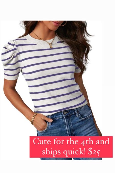 Red white and blue top 
Amazon
Summer top 
4th of July 
Game day 

#LTKFindsUnder50 #LTKSaleAlert #LTKStyleTip