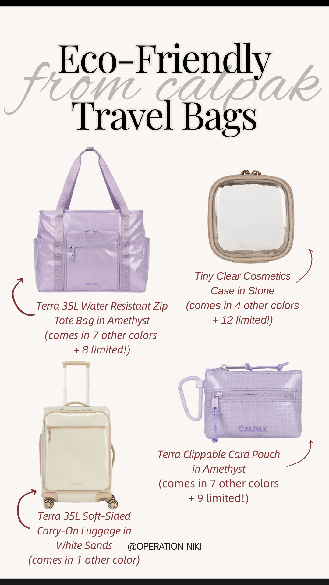 Streamline your next getaway with these gorgeous, eco-friendly travel favorites from Calpak. ✈️ Keeping your essentials completely organized makes packing and navigating the airport simple, functional, and stress-free.



Follow for more @OPERATION_NIKI on IG, TikTok, & Facebook

#CalpakTravel #TravelOrganization #EcoFriendlyTravel #OperationNiki #TravelEssentials #PackWithMe #AestheticTravel #LuggageGoals #TravelFinds #OrganizedTravel

#LTKTravel