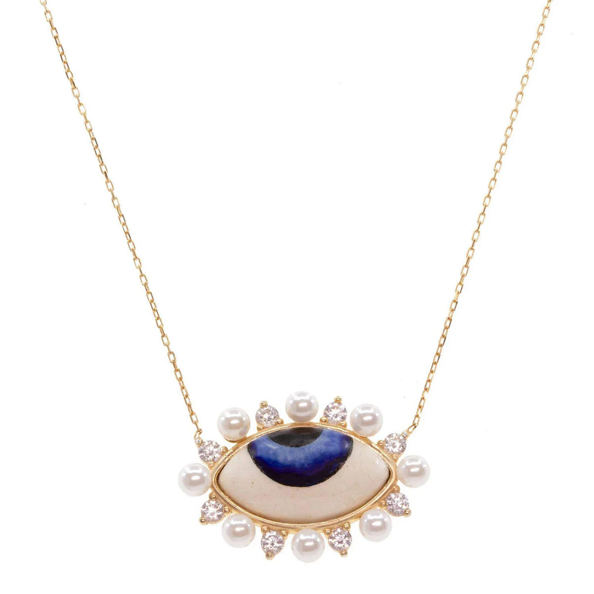 Pearl and Crystal Halo Evil Eye Necklace | Ragen Jewels