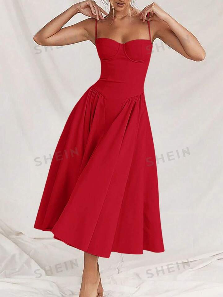 SHEIN Aloruh Solid Bustier Ruched Elegant Cami Dress | SHEIN USA | SHEIN