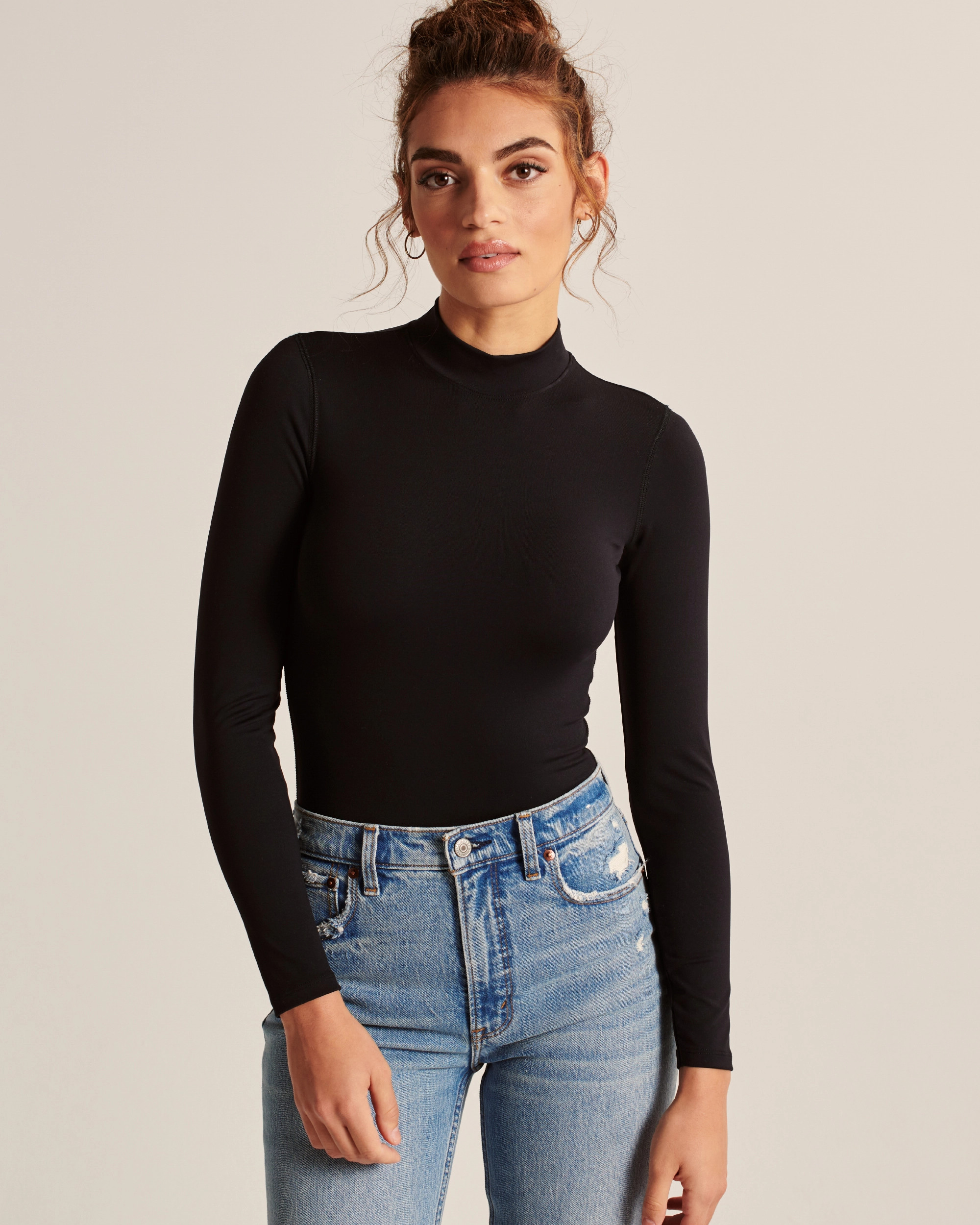 Long-Sleeve Seamless Mockneck Bodysuit | Abercrombie & Fitch (US)