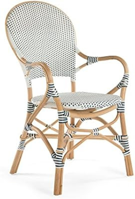 Kouboo Rattan Bistro Dining Armchair, White and Blue, Set of 2 Chairs | Amazon (US)