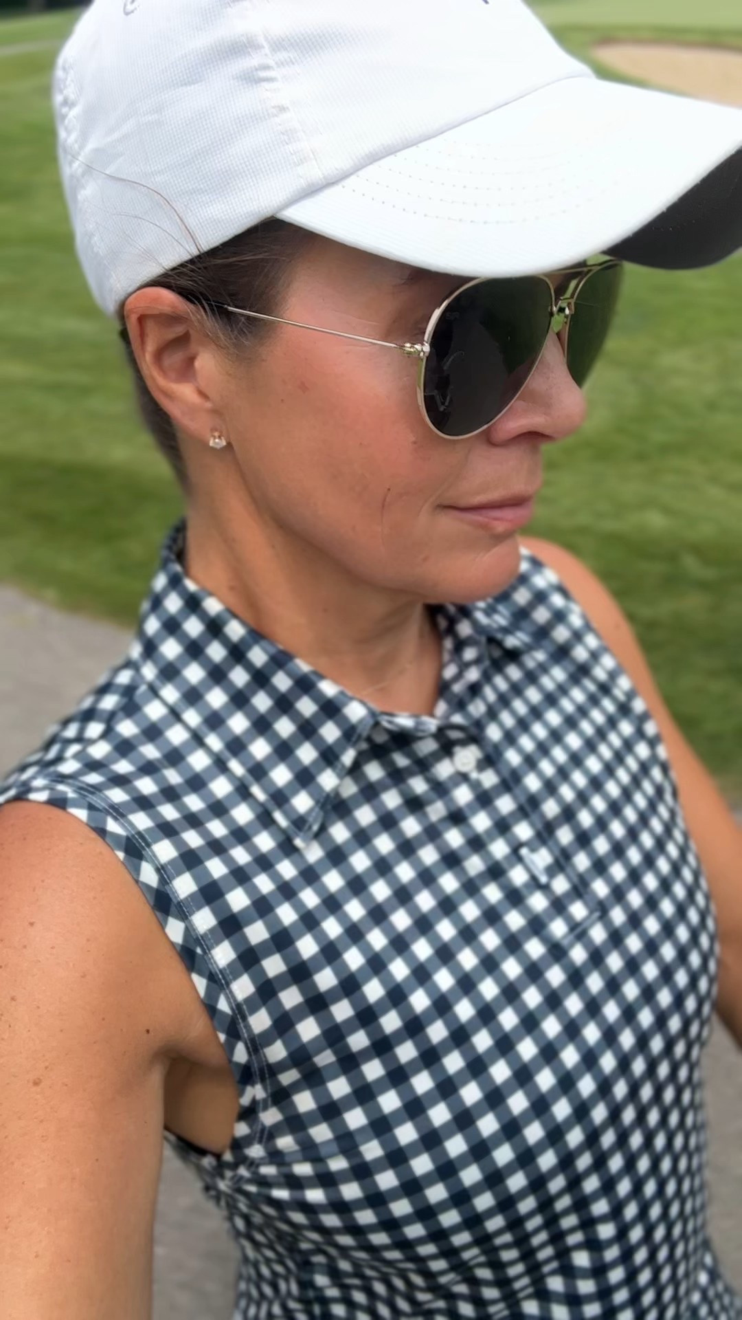My most requested golf outfit! So comfy and fits TTS. The gingham is almost sold out but I also have in solid navy and tan and I love!

#LTKActive #LTKSummerEdit #LTKOver40