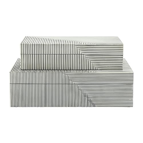 Set of 2 Ridged Decorative Storage Box with Lid - Resin & MDF - Modern Decorative Box for Home Decor, Jewelry, Keepsakes, Accent Table Storage for Living Room, Bedroom, Office - 3/4", White | Amazon (US)