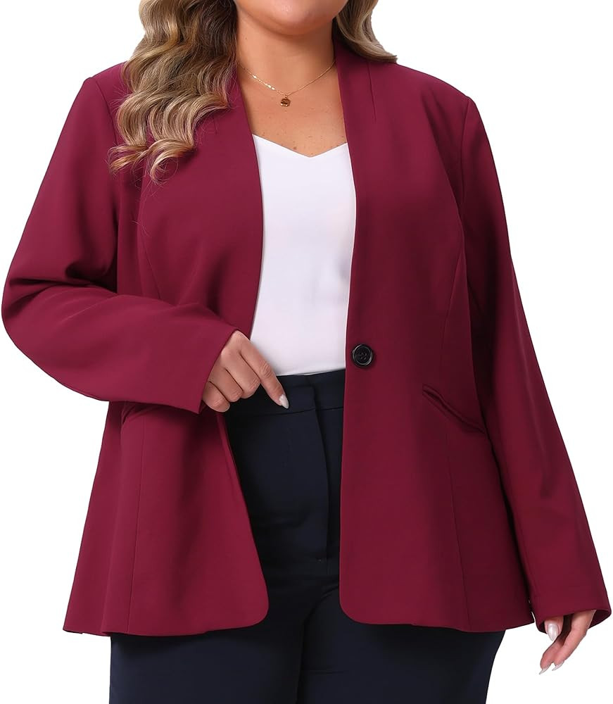 Agnes Orinda Plus Size Women's Blazer Business Casual Collarless Open Front Long Sleeve Work Offi... | Amazon (US)