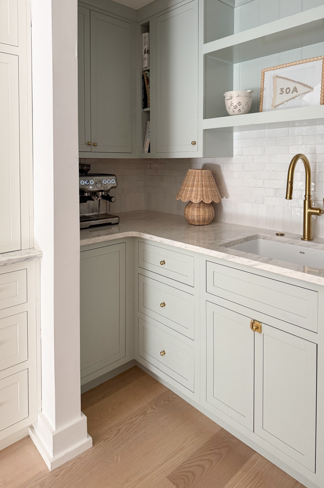 The pantry of my dreams. Cabinets are BM Quiet Moments 
