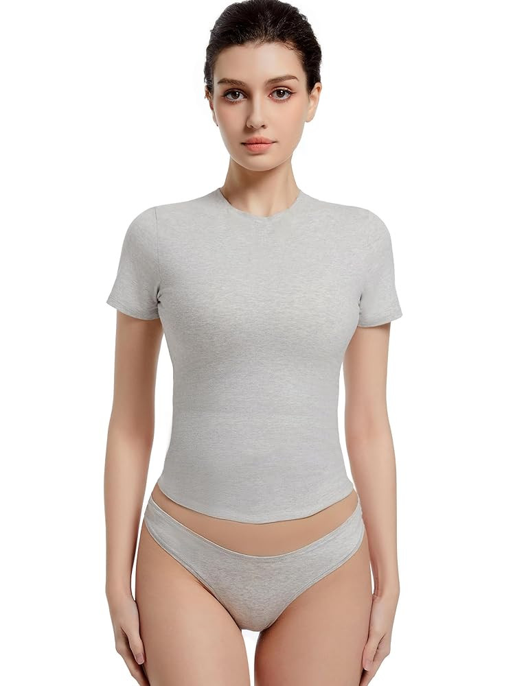 Crewneck Short Sleeve T Shirts for Women Fitted Basic TeesY2k Going Out Tops | Amazon (US)
