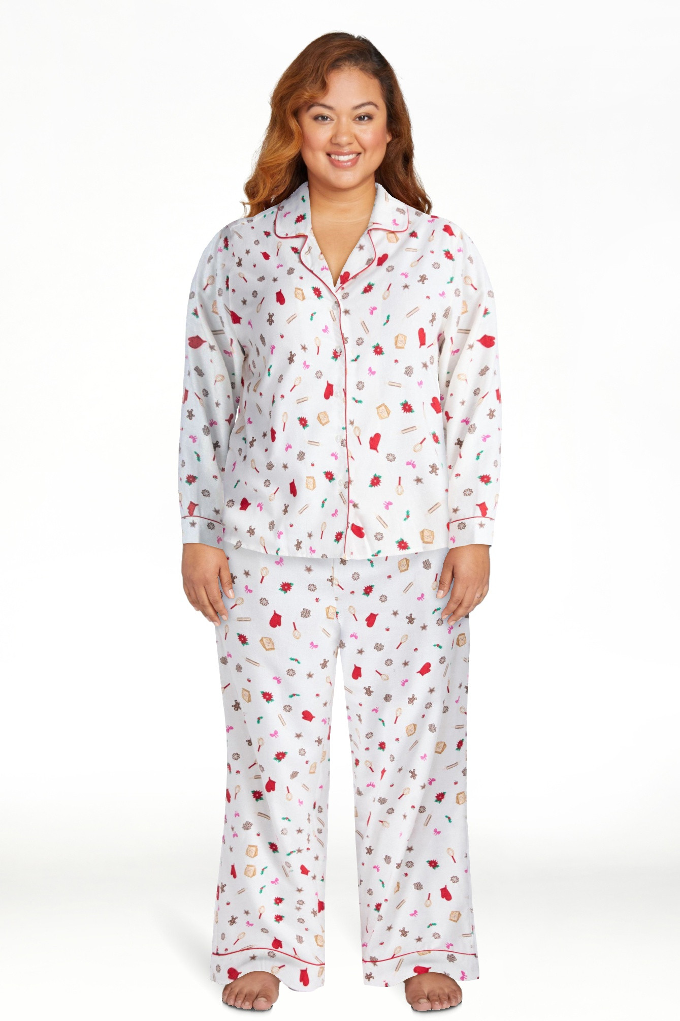 Joyspun Women's Long Sleeve Flannel Sleep Top and Pants Pajama Set, 2-Piece, Sizes XS-3X | Walmart (US)