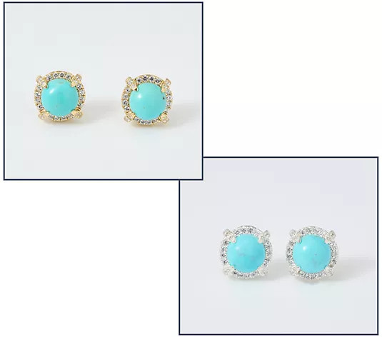 Christian James by Scott Grimes Sterling Silver Turqoise Halo Earrings - QVC.com | QVC