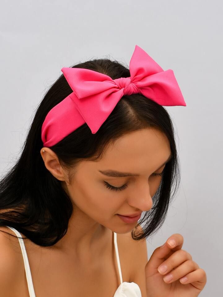 1pc Ladies' Fabric Hair Accessory, Simple & Fashionable Double Layered Pink Bow Headband | SHEIN