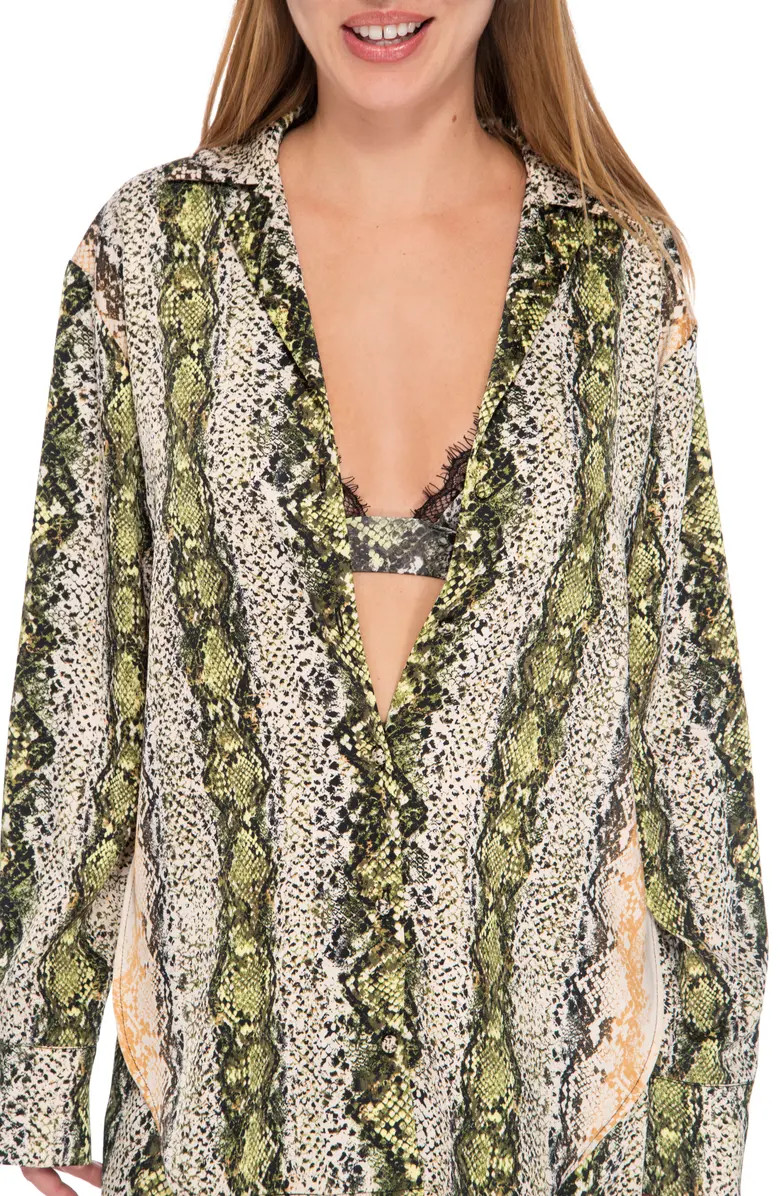 AFRM Nell Snake Print Satin Button-Up Shirt | Nordstrom | Nordstrom