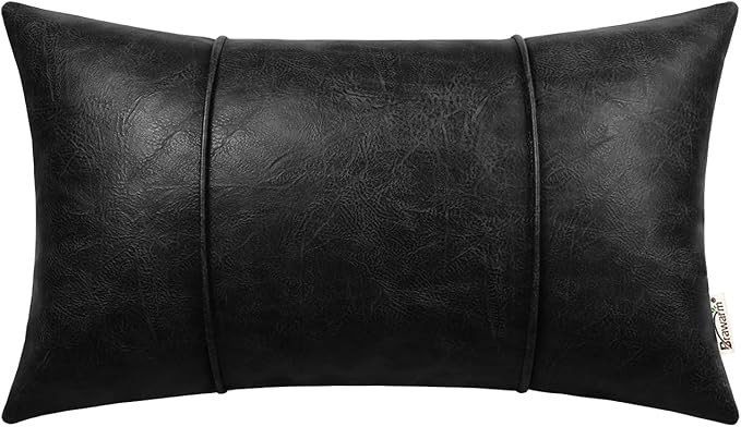 BRAWARM Black Leather Throw Pillow Covers 12 X 20 Inches - Faux Leather Lumbar Pillow Cover with ... | Amazon (US)