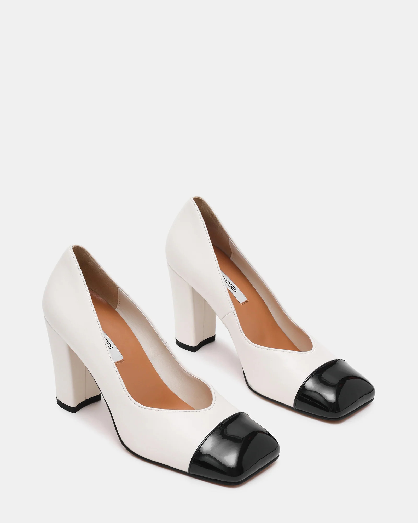 TADAN Black/White Cap Toe Pump Women's Block Heel | Steve Madden (US)