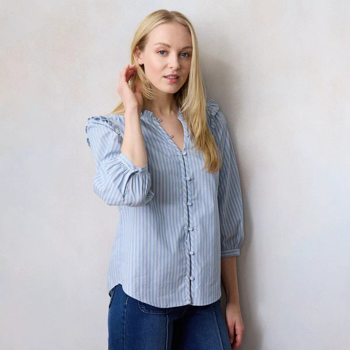 Women's LC Lauren Conrad Button Front Ruffle Blouse | Kohl's