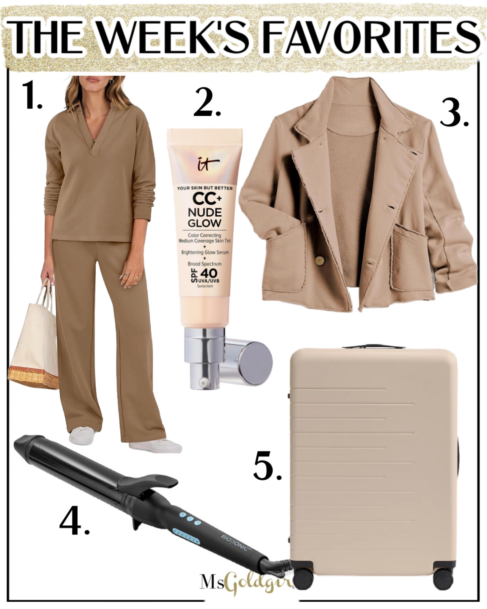Weekly Favorites October 11, 2024

1. Collared Lounge Set-very much inspired by Spanx AirEssentials but pants have pockets and the size and color options are spectacular (plus the cost is way better).

2. I’m in a more glowy finish phase for my complexion-this is a perfect compromise and can be made more glowy with highlighters or toned down with powder. My shade is Fair-Light.

3. Have this blazer/pea coat in Navy Small and love it so much I ordered it in this Khaki shade in an XS. If you want an oversized fit, size up one.

4. Been wearing my hair wavy again and this curling iron is my favorite-I bought it three different barrel sizes!

5. Even stuffed to 48 pounds, I could wheel this large hard sided suitcase with two fingers through the airport!

Travel outfit, casual outfit, fall outfit, found it on Amazon, Amazon finds

#LTKTravel #LTKFindsUnder50 #LTKOver40
