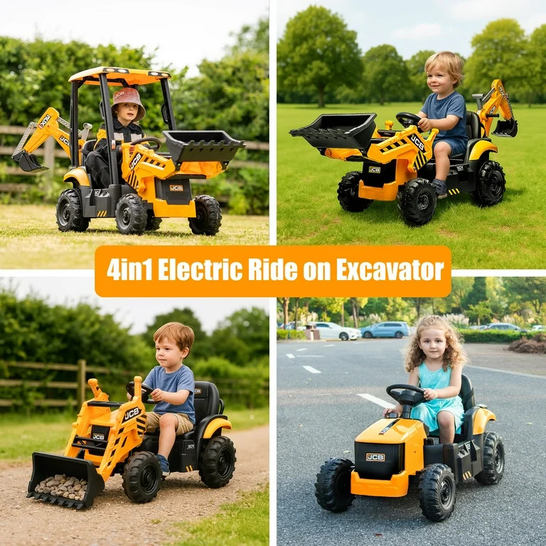 12V Kids Ride on Excavator Digger Toy Cars, JCB Battery Powered Electric Tractor with Remote Cont... | Walmart (US)