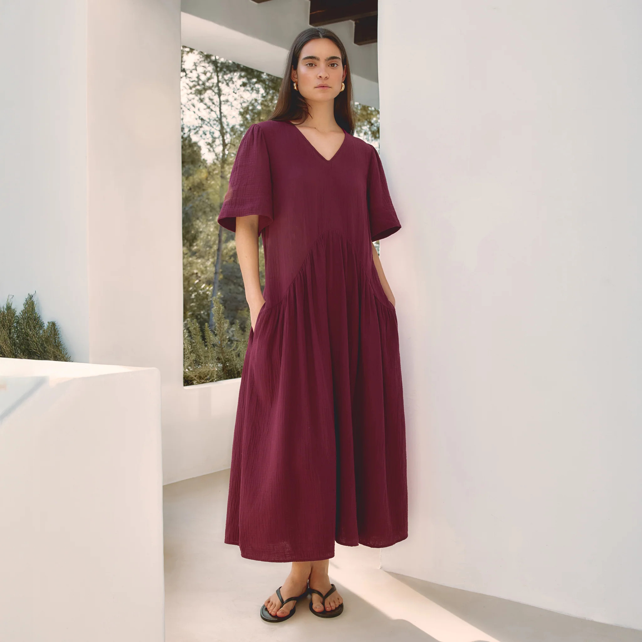 Burgundy Cheesecloth Dress | Albaray