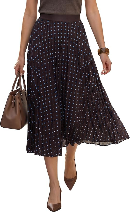 Arach&Cloz Women's Chiffon Wide Elastic Band A-Line Pleated Floral Pleated Skirts | Amazon (US)