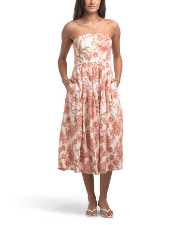 Linen Blend Strapless Floral Midi Dress | TJ Maxx