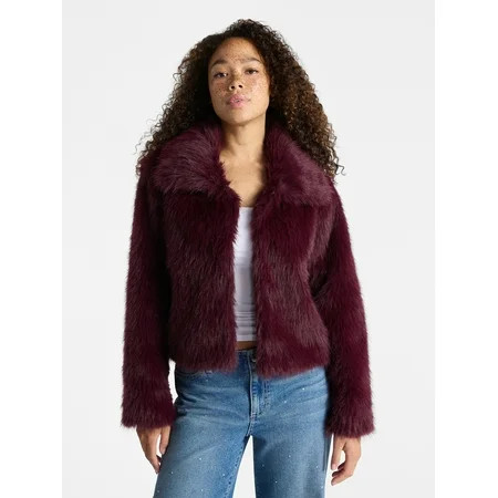 No Boundaries Faux Fur Coat Women s and Plus | Walmart (US)