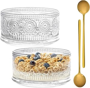 Glass Bowl 2 Pack Ice Cream Bowls, 15.5oz Glass Serving Bowl with Gold Spoon Trifle Bowl For Dess... | Amazon (US)