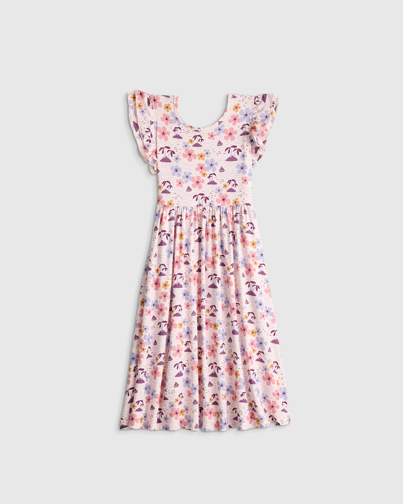 Quince | Bamboo Short Sleeve Flutter Twirl Dress in Starfish Pool, Size 7 | Quince