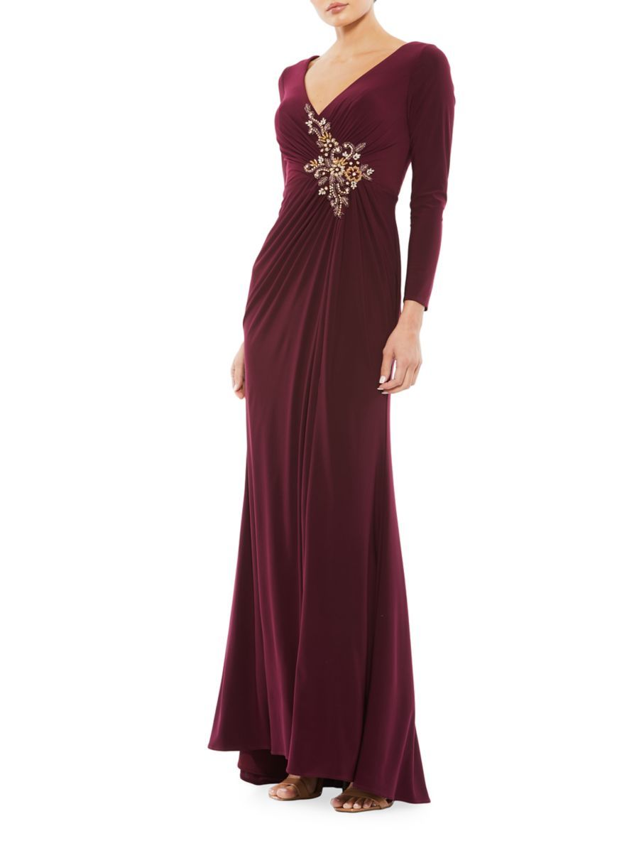 Appliqué Long-Sleeve Gown | Saks Fifth Avenue