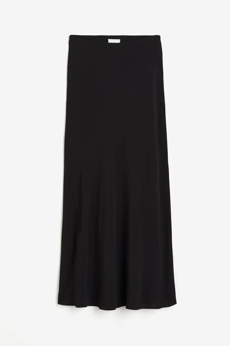 Crêped Viscose Skirt - High waist - Midi - Black - Ladies | H&M US | H&M (US + CA)