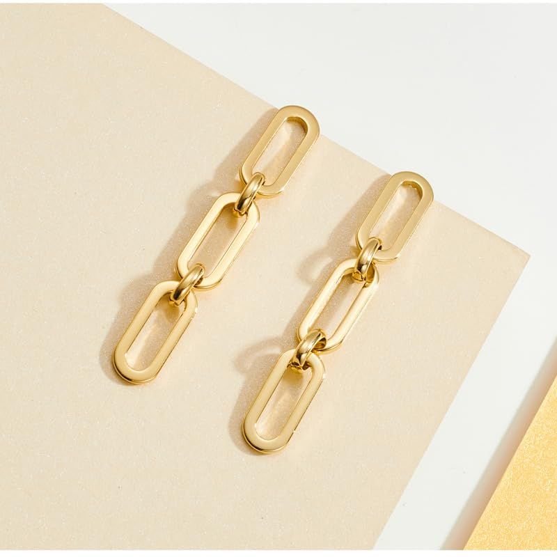 FAMARINE Gold Chain Earrings Drop Dangle Earrings for Women Girls Paperclip Link Chain Earrings | Amazon (US)