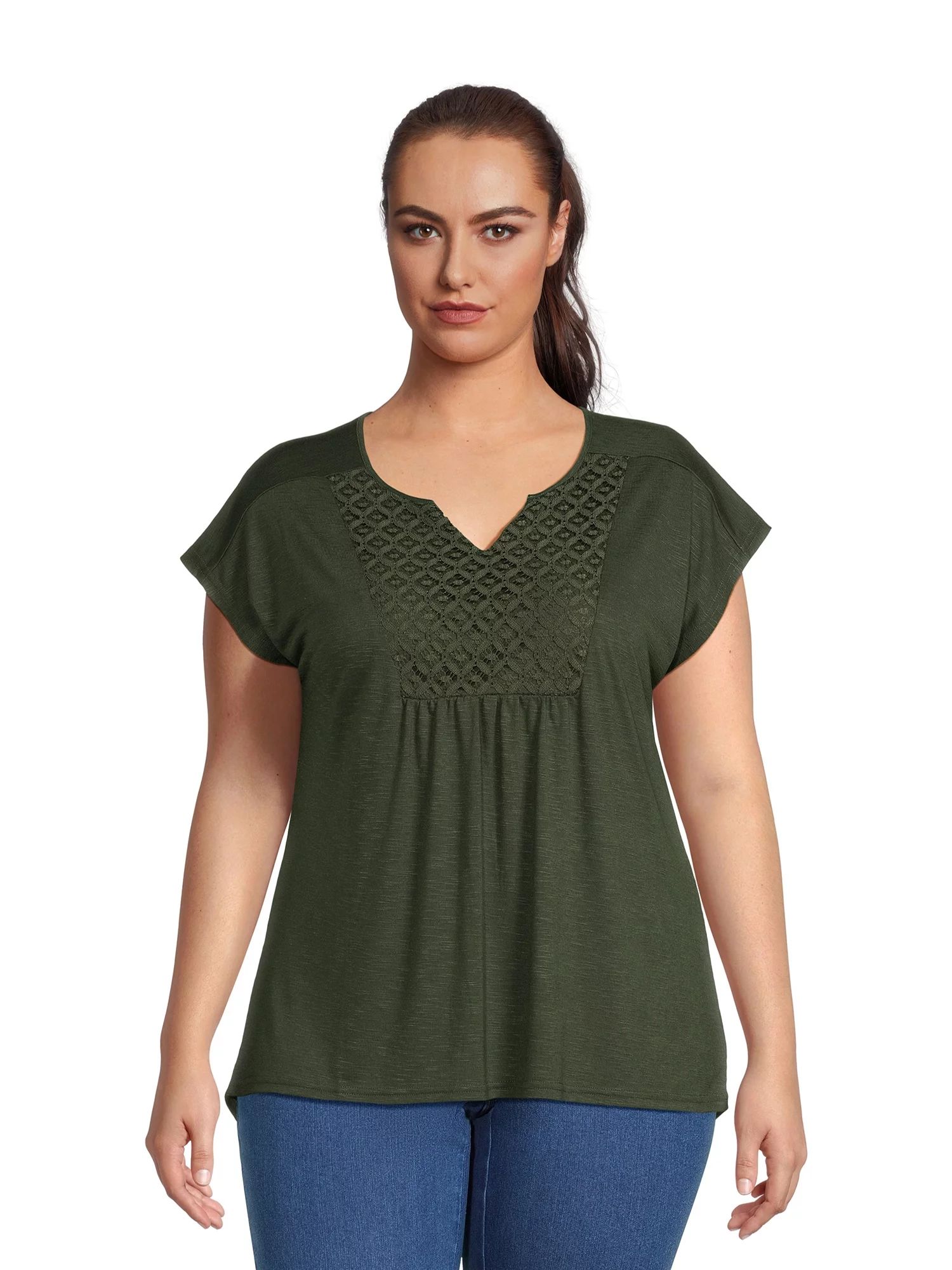 RealSize Women's Plus Size Crochet Bib Tunic Top with Short Sleeves | Walmart (US)