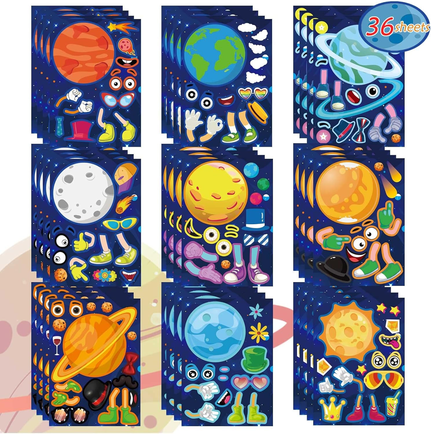 36 Sheets Reusable Space Stickers Make Your Own Planet Stickers Games,Easy to Peel and Stick,Make... | Amazon (US)