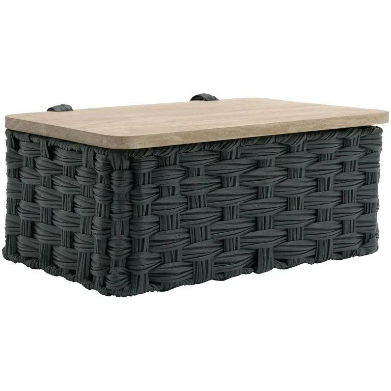 Better Homes & Gardens Black Resin Basket with Woven Design and Natural Wood Lid - Walmart.com | Walmart (US)