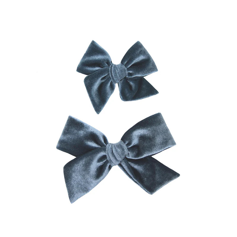 Velvet - Steel Blue Bow Clip | Lou Lou & Company