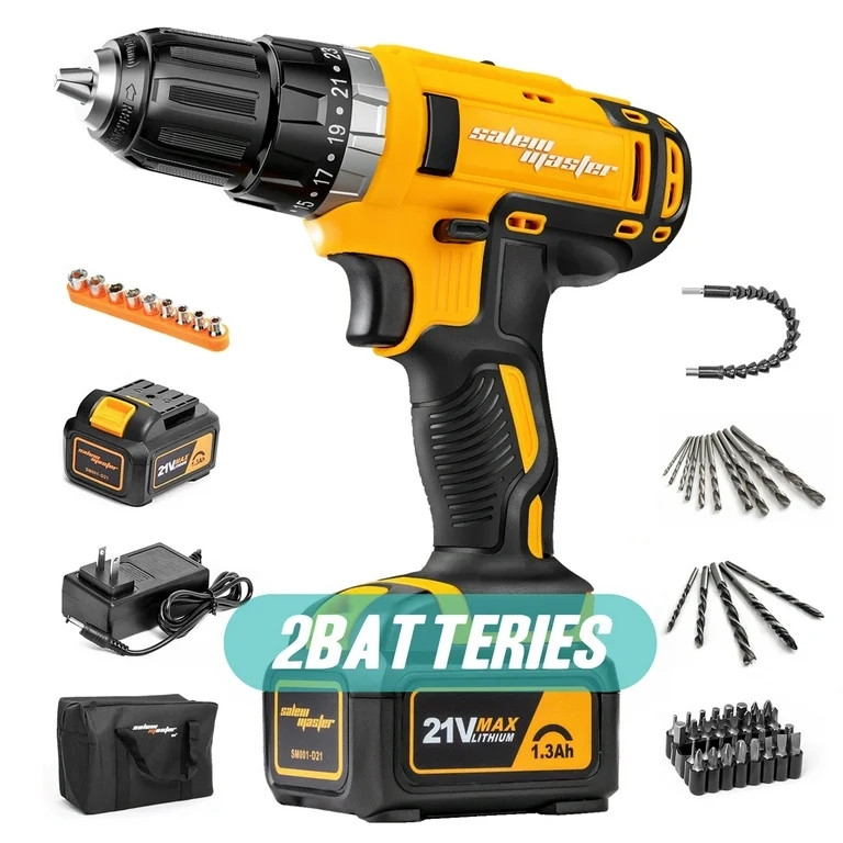 SALEM MASTER 21V 3/8'' Cordless Power Drill for Wall/Brick/Wood/Metal 2 Batteries | Walmart (US)