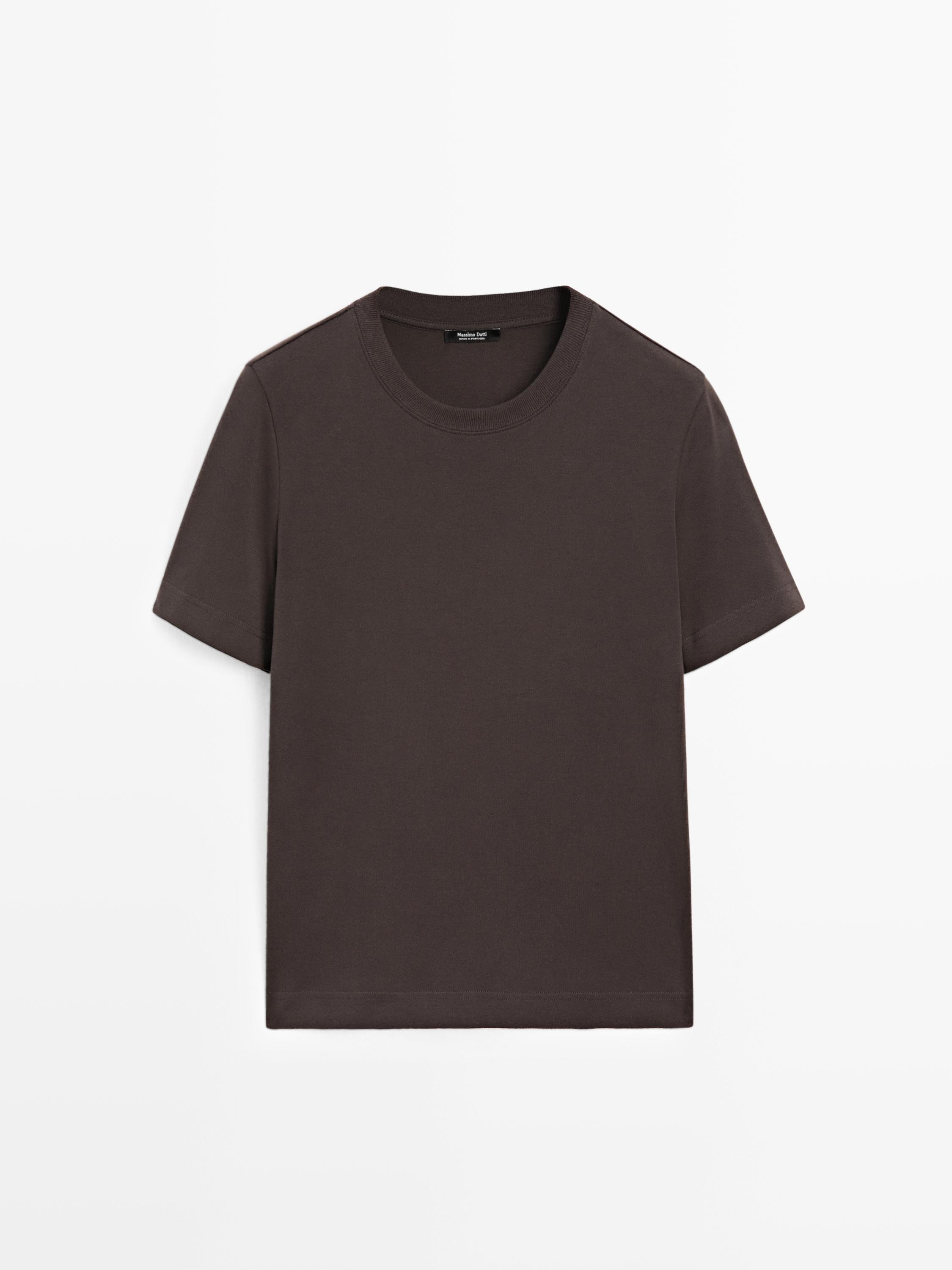 100% katoenen interlock T-shirt met ronde hals | Massimo Dutti NL