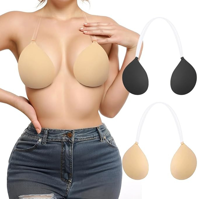 Invisible Adhesive Push-Up Bra Sticky Strapless Bra with Clear Halter Neck Strap for Backless Dre... | Amazon (US)