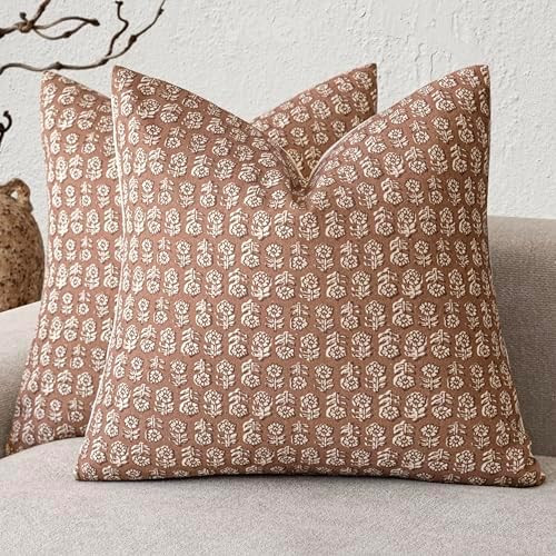 Foindtower Set of 2 Decorative Neutral Floral Print Throw Pillow Covers Vintage Farmhouse Cushion... | Amazon (US)