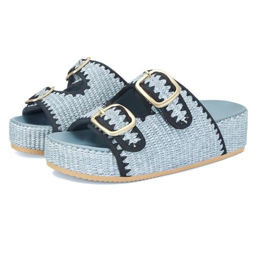 MICIFA Raffia Platform Sandals for Women, Wedges Summer Beach Sandals Comfortable Cute Woven Straw Crochet Sandals Shoes Casual Adjustable Buckle Strap Shoes | Amazon (US)
