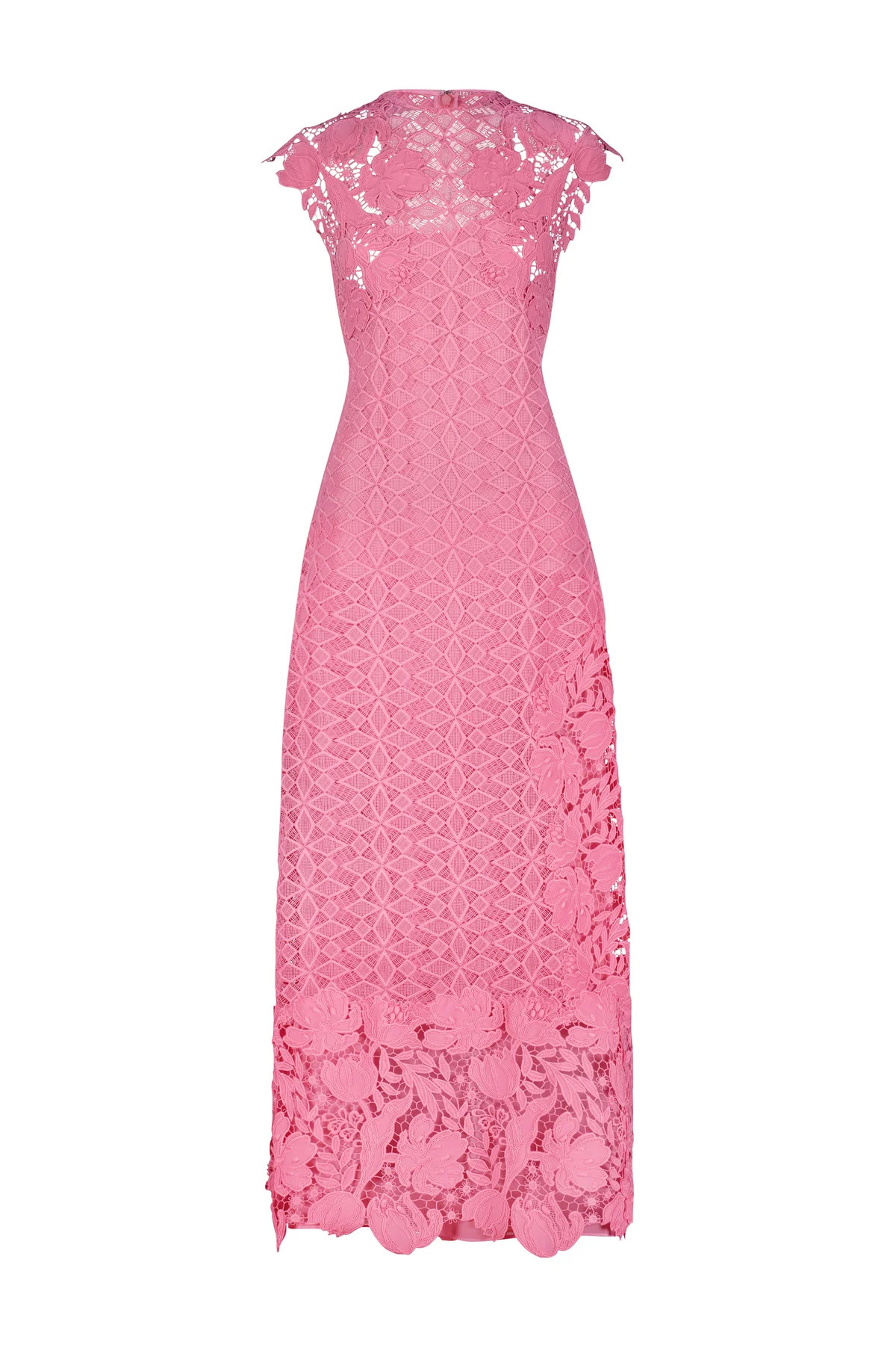 Lace Combo Sleeveless Pencil Dress in Peony | Over The Moon