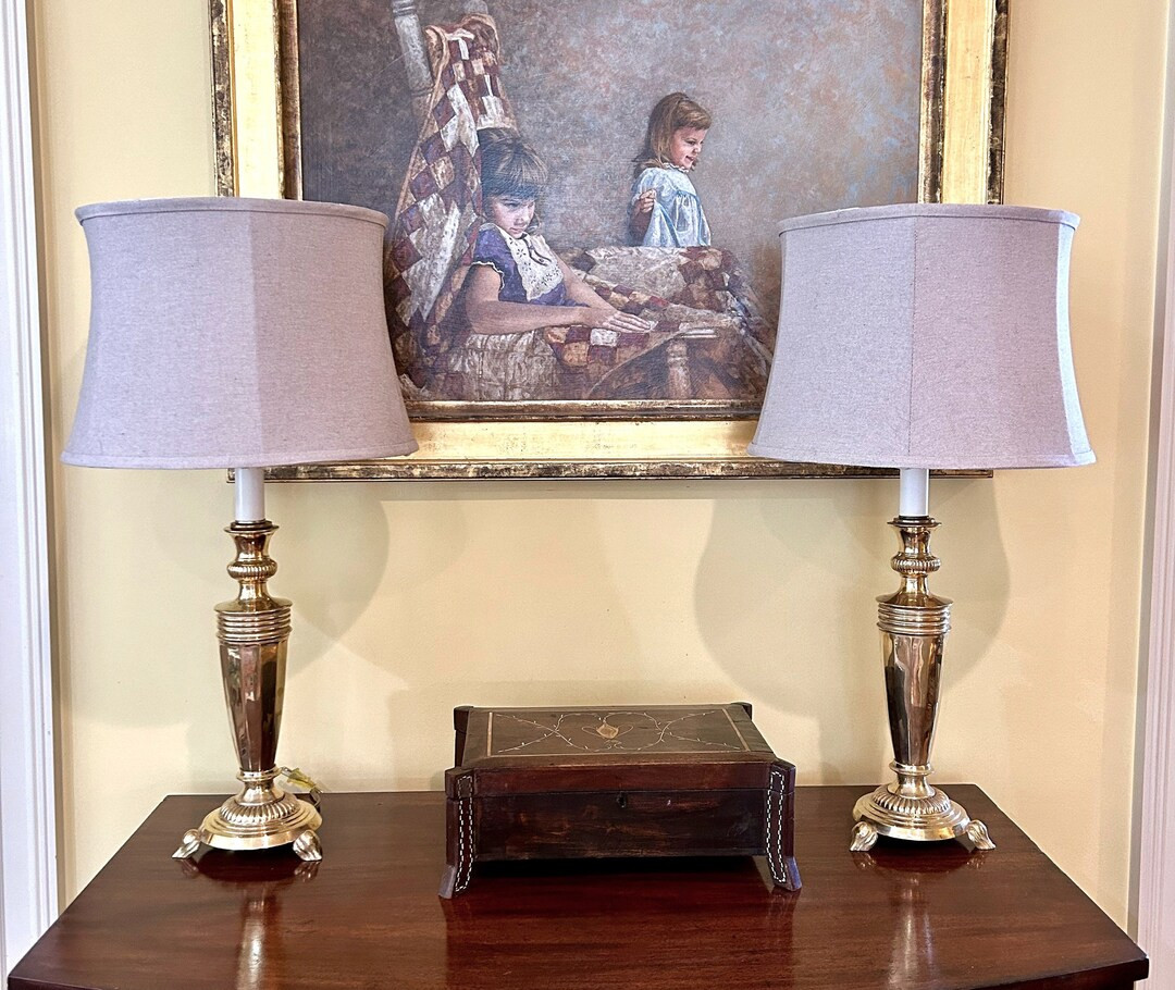 Brass Candlestick Lamps, Pair of Vintage Brass Table Lamps, Set of 2 Matching Solid Brass Lamps, ... | Etsy (US)