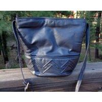 Blue leather bag, vintage navy blue genuine leather crossbody long strap bucket bag, boho chic | Etsy (US)