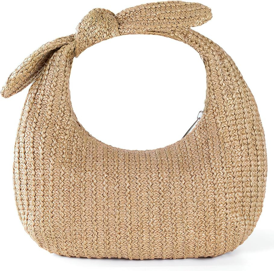 Woven Handbag with Bow Knot Portable Straw Shoulder Bag for Women Lightweight Polyester Clutch fo... | Amazon (US)