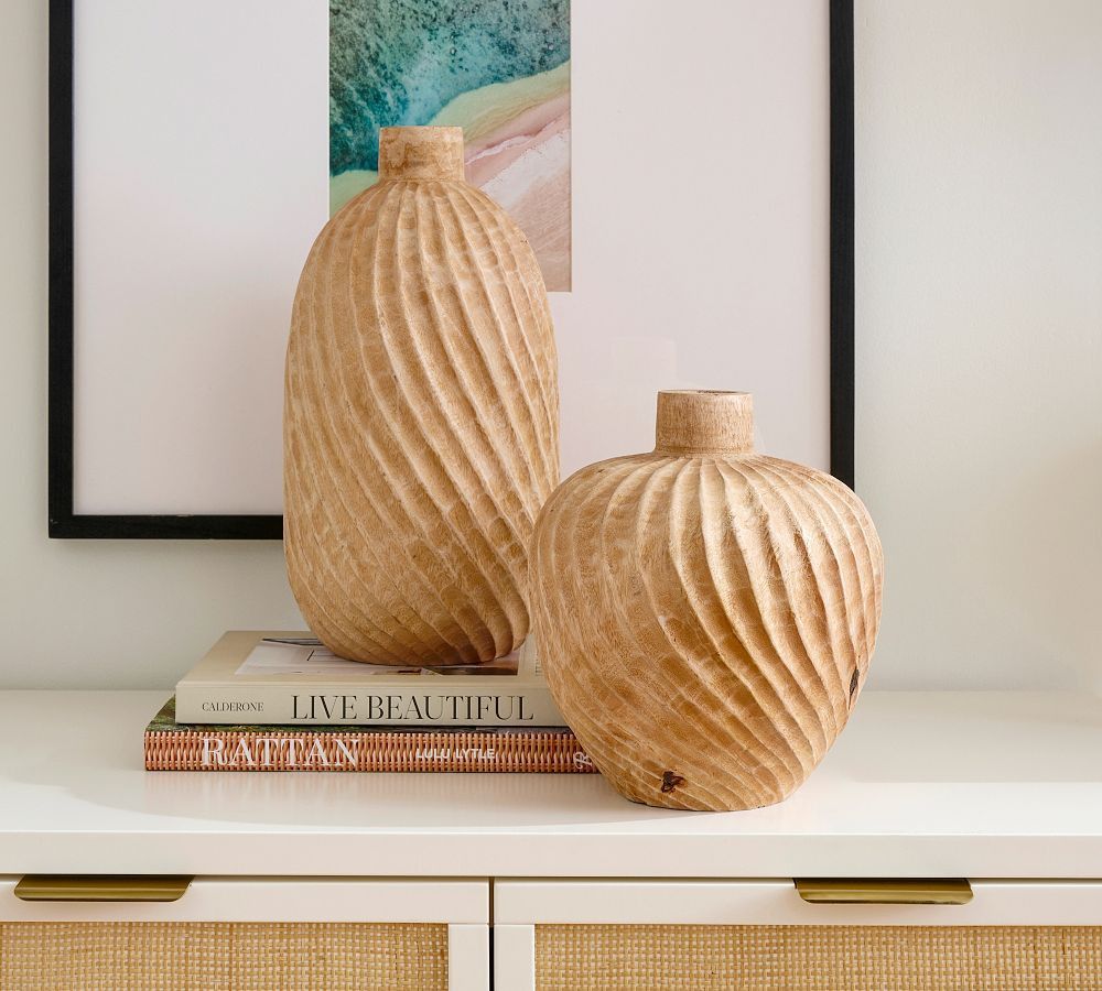 Hand-Carved Twisted Wood Vases | Pottery Barn (US)