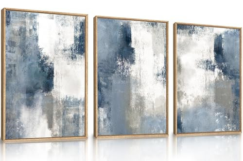 LHIUEM Large Abstract Brush Strokes Framed Canvas Wall Art Set,Navy Blue and Gray Wall Decor,Modern Color Block Shape Artwork,Minimalist Neutral Blue Printing for Living Room,Bedroom, Office-16''x24''x3 | Amazon (US)