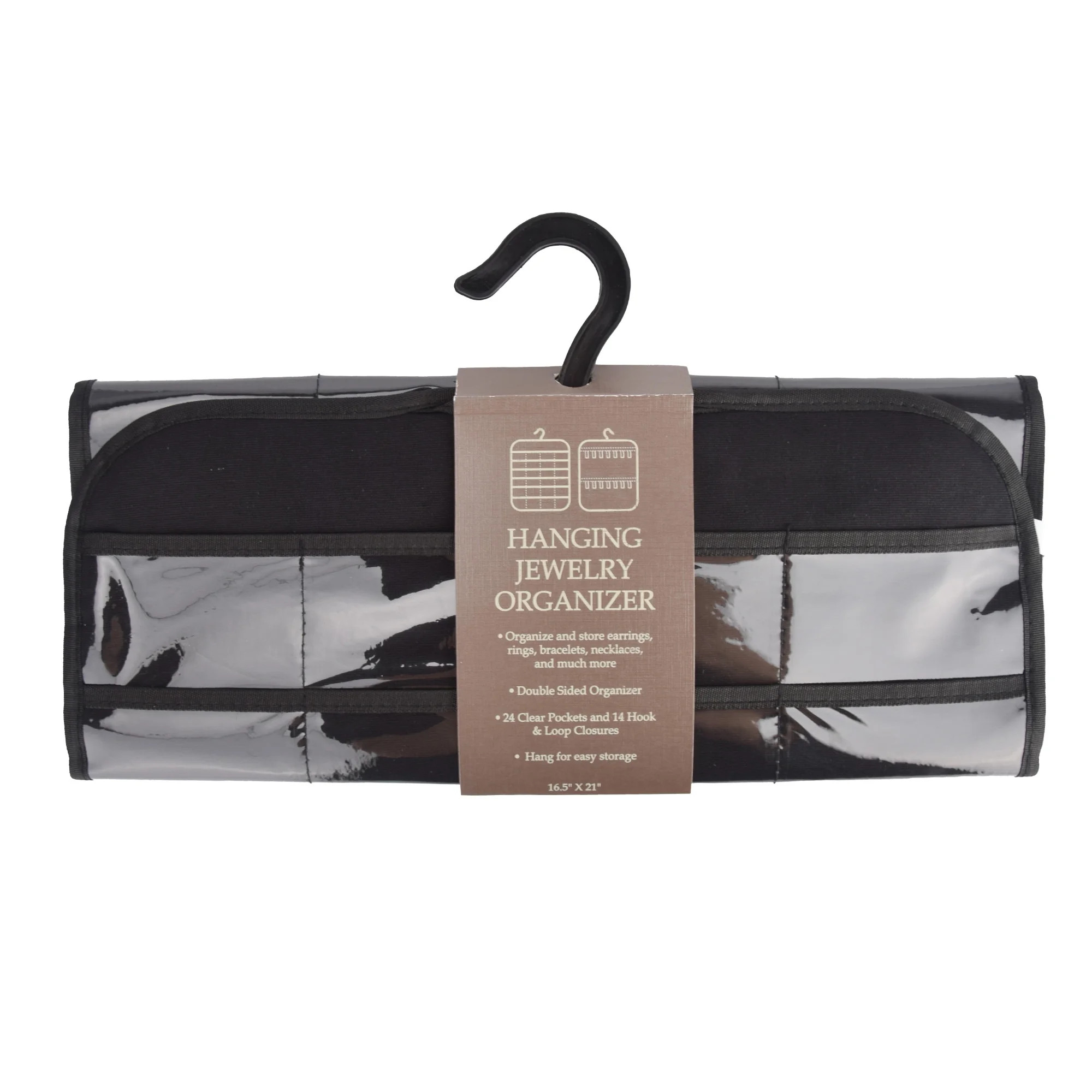 Solutions Female Black Non-Woven Fabric and Vinyl Hanging Jewelry Organizer, 16.5" x 21" | Walmart (US)