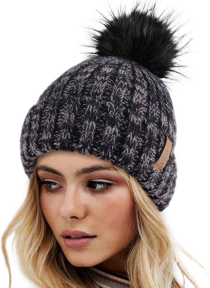 FURTALK Womens Winter Knitted Beanie Hat with Faux Fur Pom Warm Knit Skull Cap Beanie for Women | Amazon (US)
