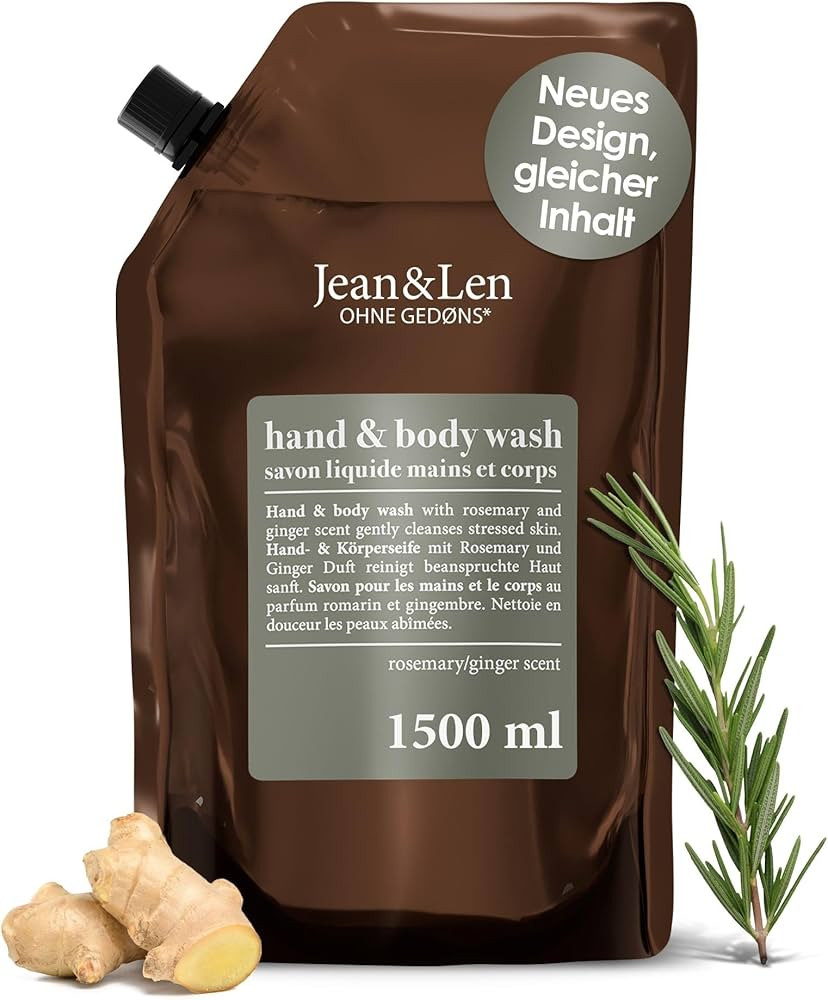 Jean & Len Hand & Body Wash Rosemary und Ginger im Nachfüllbeutel, reinigt und pflegt die Haut, ... | Amazon (DE)